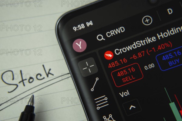 Dhaka, Bangladesh- 20 June 2025: CrowdStrike stock trading information on smartphone screen with a