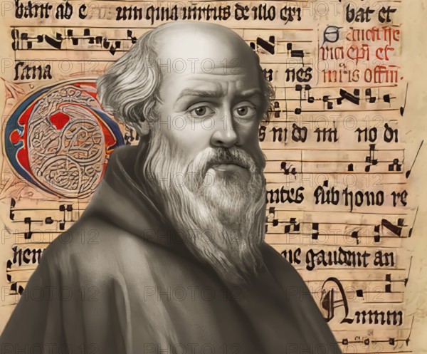 Portrait of Guido of Arezzo, 992 – after 1033, Italian Benedictine monk, music theorist and