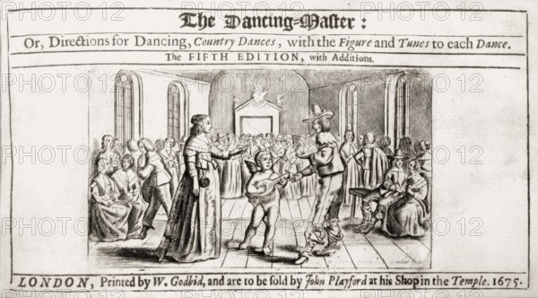 Frontispice from The English Dancing, an English country dances book by John Playford, published in