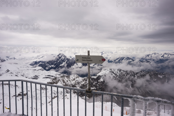 Another onset of winter in May, panorama from the summit station of the Nebelhorn, 2224m, to