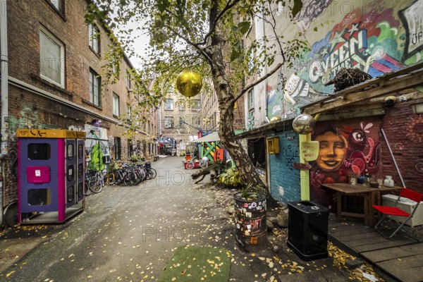 Trendy district with graffiti and installations in the Gängeviertel, Neustadt, Hamburg