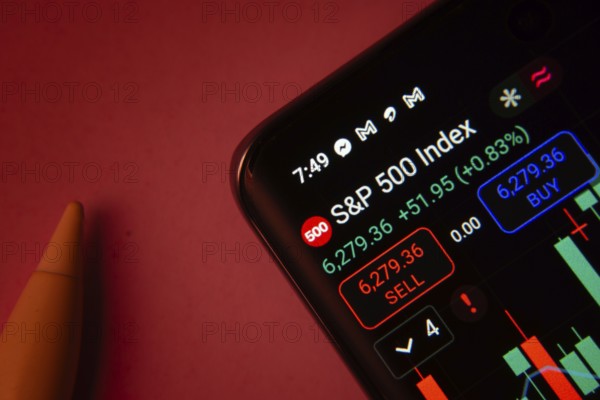 Dhaka, Bangladesh- 08 Sep 2025: Close-up of a phone screen showing S&P 500 Index stock market data