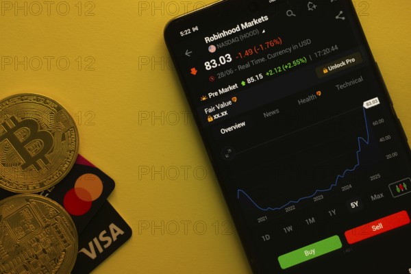 Dhaka, Bangladesh- 30 June 2025: Smartphone displaying Robinhood Markets stock data on a trading
