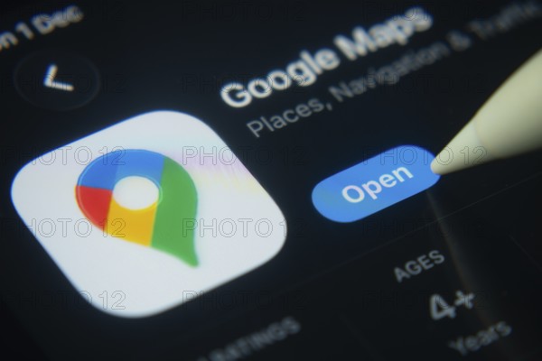 Dhaka, Bangladesh- 01 Dec 2025: A close-up of the Google Maps app icon in the App Store on an iPad