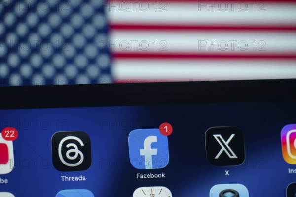 Dhaka, Bangladesh- 01 Dec 2025: A smartphone screen displays the Facebook, Youtube, X, Threads,