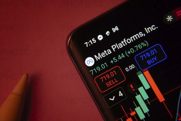 Dhaka, Bangladesh- 08 Sep 2025: Close-up of a phone screen showing Meta Platforms Inc stock market