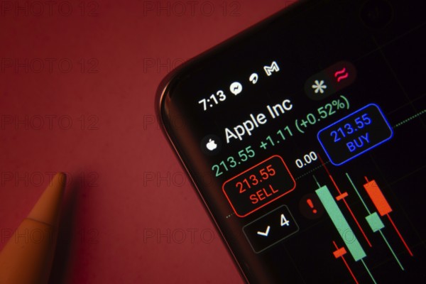 Dhaka, Bangladesh- 08 Sep 2025: Close-up of a phone screen showing Apple Inc stock market data with