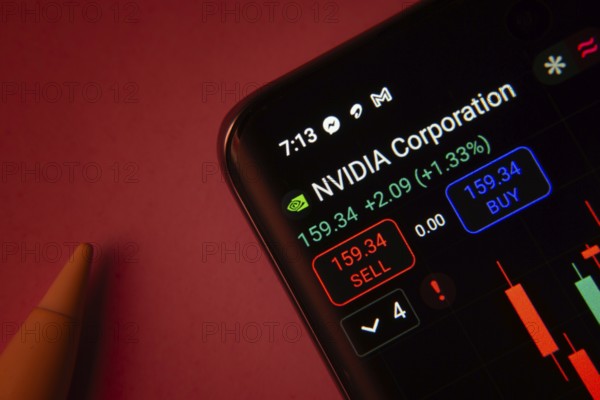 Dhaka, Bangladesh- 08 Sep 2025: Close-up of a phone screen showing Nvidia Corporation stock market