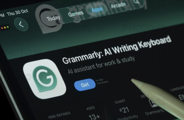 Dhaka, Bangladesh- 30 Oct 2025: Grammarly app displayed on a iPad screen in dark mode with a
