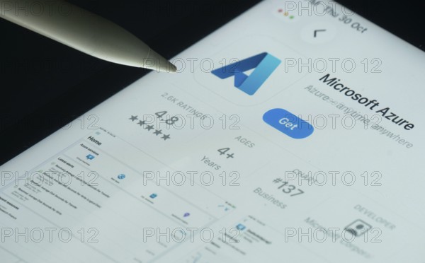 Dhaka, Bangladesh- 30 Oct 2025: Microsoft Azure app on a iPad screen with a pen pointing at the