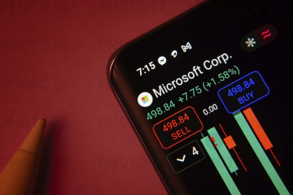 Dhaka, Bangladesh- 08 Sep 2025: Close-up of a phone screen showing Microsoft Corporation stock
