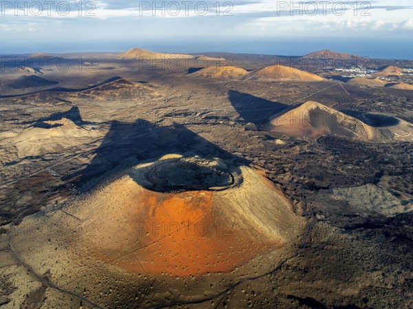 Caldera Colorada volcano, picturesque volcanic landscape with volcanic craters and lava fields in