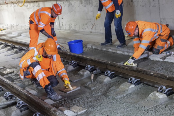 Deutsche Bahn AG track construction at Stuttgart Airport. The last few meters of solid road in the
