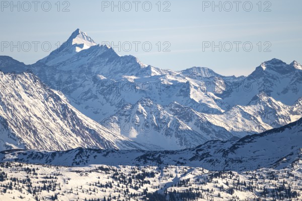 Grossglockner summit in winter, view from Hohe Salve, Tyrol, Austria