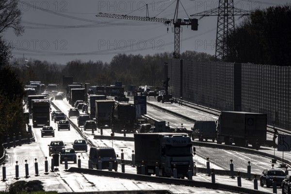 Highway construction site, the A57 is extended to 6 lanes on the section between the Meerbusch