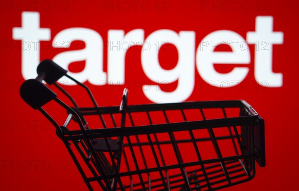 Dhaka, Bangladesh- 03 July 2025: Silhouette of a shopping cart in front of the Target logo,