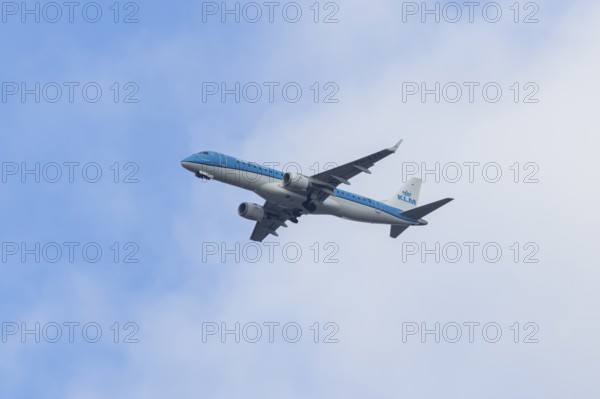 Embraer ERJ-190 jet passenger aircraft of Royal Dutch KLM cityhopper airlines in flight on approach