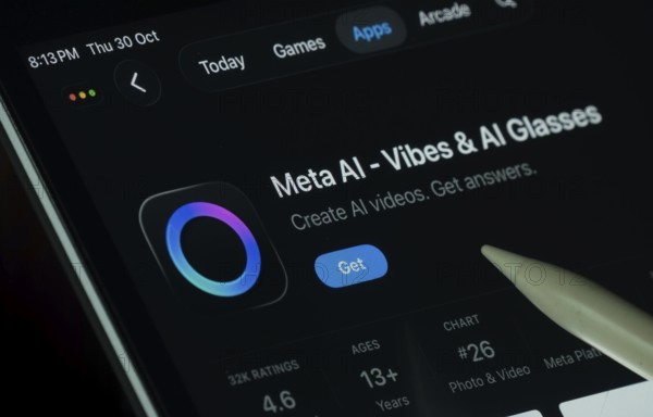 Dhaka, Bangladesh- 30 Oct 2025: Meta Ai app displayed on a iPad screen in dark mode with a digital