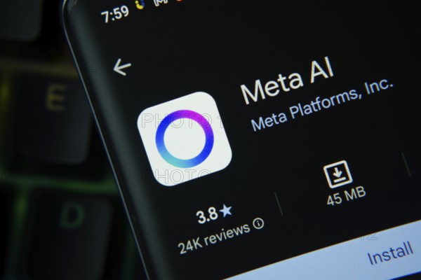Dhaka, Bangladesh- 27 July 2025: Meta Ai app from Google Playstore is displayed on a smartphone