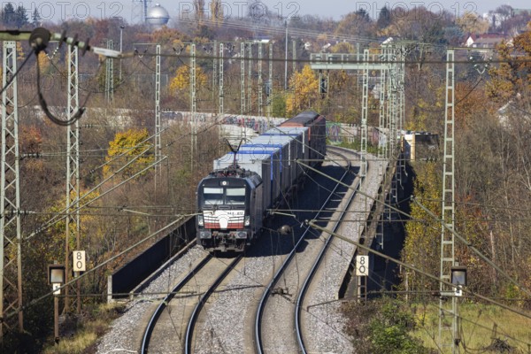 Freight train on the so-called Schusterbahn, a bypass of Stuttgart Central Station. Stuttgart,
