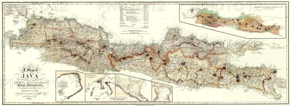Map of Java, 1817, from History of Java by Sir Thomas Stamford Bingley Raffles, 1781 – 1826,