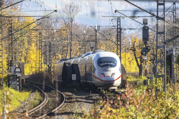 Intercity Express ICE. Open-route passenger train in the Stuttgart North Station area. Arched