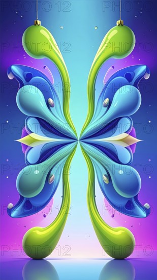Symmetric Abstract Bright Liquid Ornament Background, futuristic wallpaper template illustration,