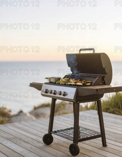 Cooking vegetables on grill outdoors, healthy lifestyle with healthy food, close up of grill with