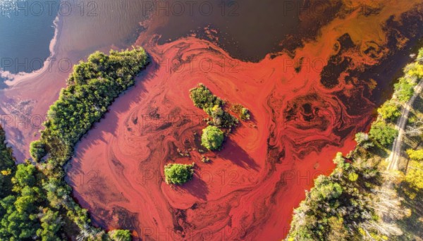 Red algae plant on the lake. abstract ecology nature concept, wild landscape with vibrant red