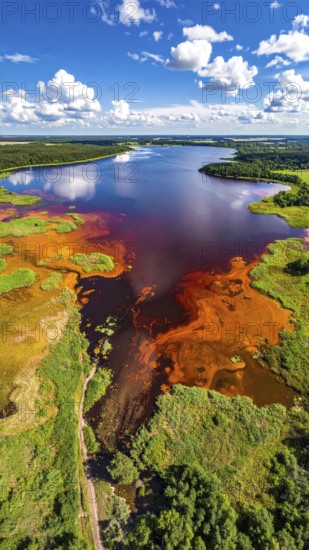 Red algae plant on the lake. abstract ecology nature concept, wild landscape with vibrant red