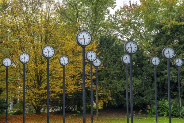 The art installation Zeitfeld in Volksgarten Park in Düsseldorf-Oberbilk, a total of 24 station