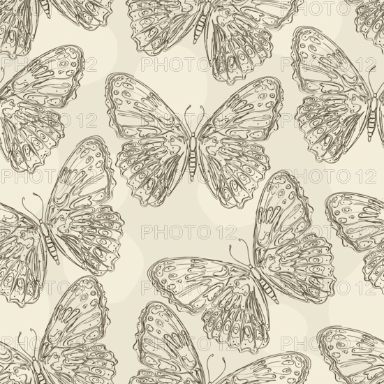 Vector seamless pattern design with hand drawn butterflies