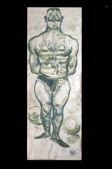 Original caricature, Berlin milieui from the 1940s, by artist Rudolf Führmann, 1909 to 1976,