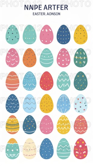 Set of easter eggs flat design on white background, abstract vector wallpaper illustration, banner
