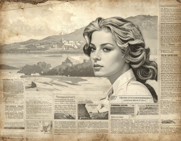 Grunge old public newspaper, texture background wallpaper illustration, vintage tattered yellow