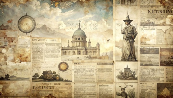 Grunge old public newspaper, texture background wallpaper illustration, vintage tattered yellow
