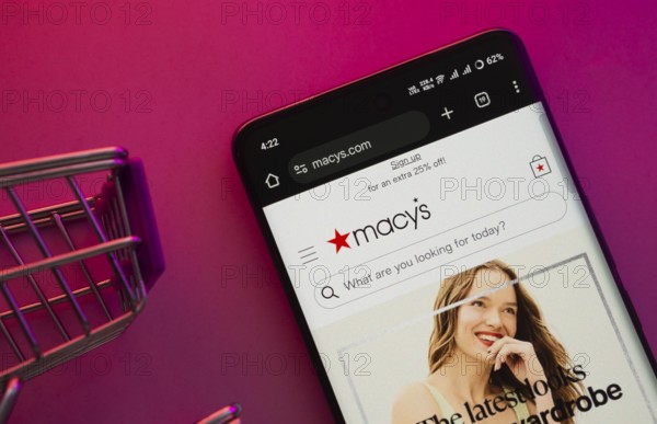 Dhaka, Bangladesh- 23 June 2025: A smartphone displaying the Macy's website with a shopping cart is