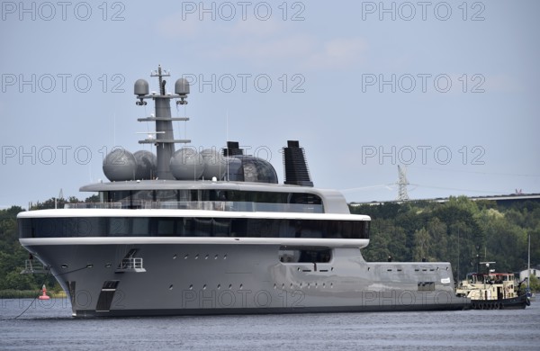Superyacht COSMOS is undocked from the Lürssen shipyard, Kiel Canal, Kiel Canal, Kiel Canal,