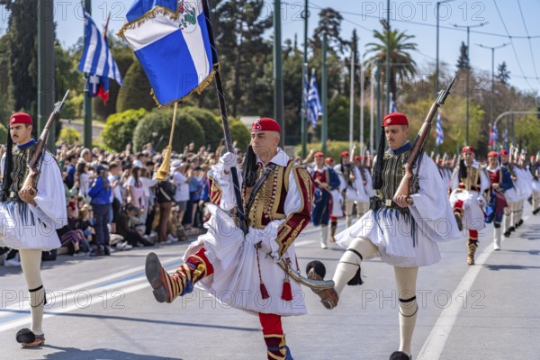 The traditional changing of the guard of the Evzones in front of the Greek Parliament in the Greek
