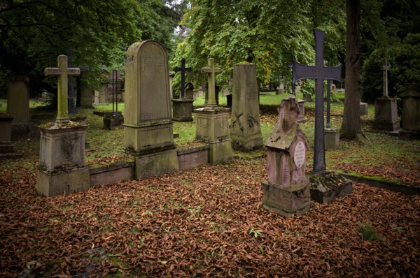 Gravestones, grave, graves, Hoppenlauf cemetery, oldest preserved cemetery in Stuttgart, autumn