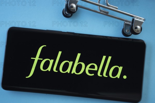 Dhaka, Bangladesh- 03 Oct 2025: Smartphone screen showing the Falabella. logo with shopping cart