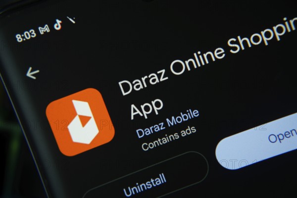 Dhaka, Bangladesh- 03 Oct 2025: Screen displaying Daraz app with open and uninstall options, dark