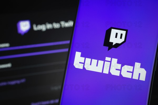 Dhaka, Bangladesh- 30 Sep 2025: Twitch logo is displayed on a smartphone screen, with the Twitch