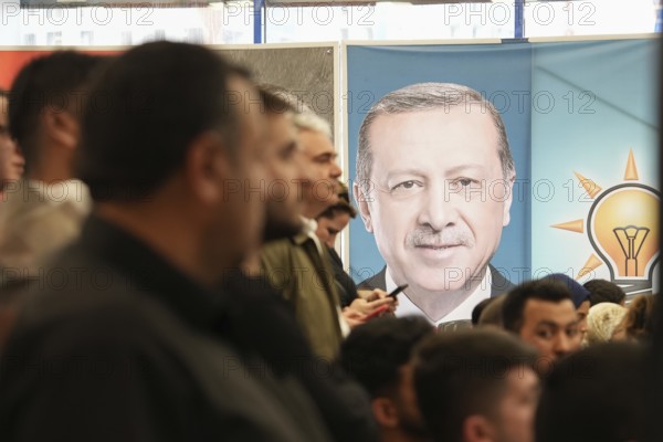Gaziantep, Türkiye – May 28, 2023. Members of the ruling Justice and Development Party (AKP) follow