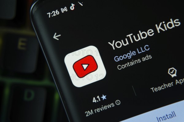 Dhaka, Bangladesh- 27 July 2025: YouTube Kids app from Google Playstore is displayed on a
