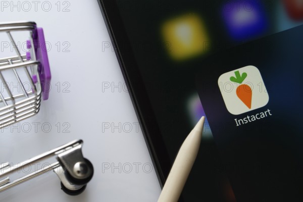 Dhaka, Bangladesh- 05 Sep 2025: A close up of an iPad screen displaying the instacart app alongside