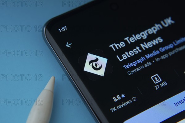 Dhaka, Bangladesh- 18 March 2025: The telegraph app from Google Playstore is displayed on a