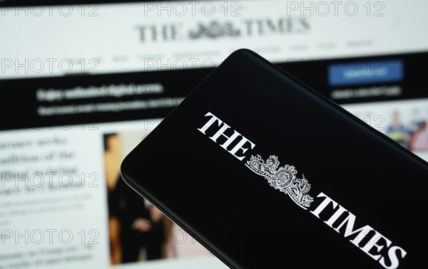 Dhaka, Bangladesh - 18 March 2025: The logo of the times is displayed on a smartphone screen, and
