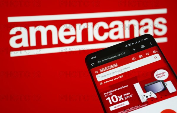 Dhaka, Bangladesh- 03 July 2025: Smartphone displaying Americanas web interface against americanas