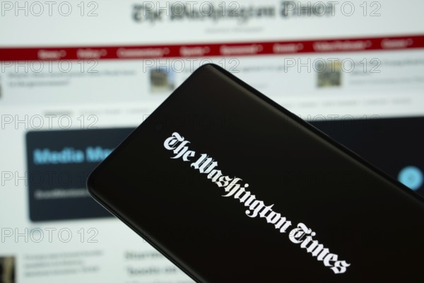 Dhaka, Bangladesh - 18 March 2025: The logo of the washinton times is displayed on a smartphone